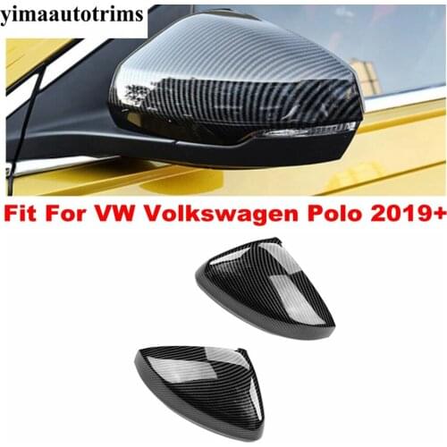 For VW Volkswagen Polo 2019 2020 2021 Rearview Mirror Caps Protective Cover Kit Trim Carbon Fiber Look Accessories Exterior
