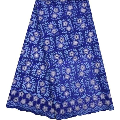 Royal Blue Swiss Voile Lace Fabric With Stones Soft Embroidery Men Dry Voile Lace Materials In Switzerland High Quality 1216