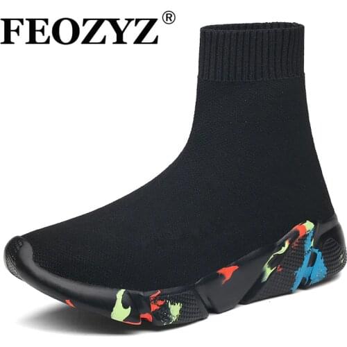 FEOZYZ Sneakers Women Men Knit Upper Breathable Sport Shoes Sock Boots Woman Chunky Shoes High Top Running Shoes For Men Women