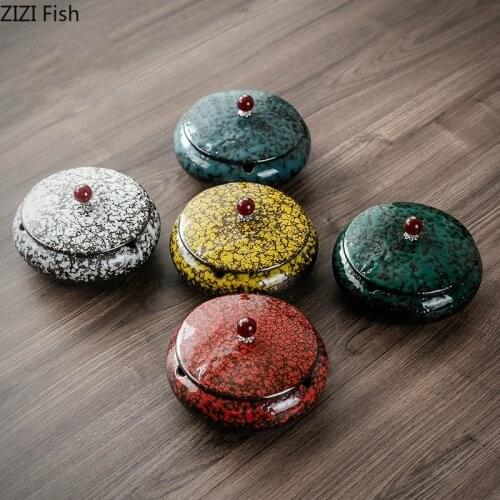 Northern Europe Round Ceramic Ashtray with Cover Home Living Room Office Cigar Ashtray Car Ashtray Anti-fly Ash Smoking Tools
