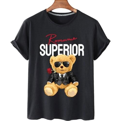 Top gentleman suit bear cotton print short-sleeved O-neck loose casual top T-shirt male oversized T-shirt for men and women 3XL
