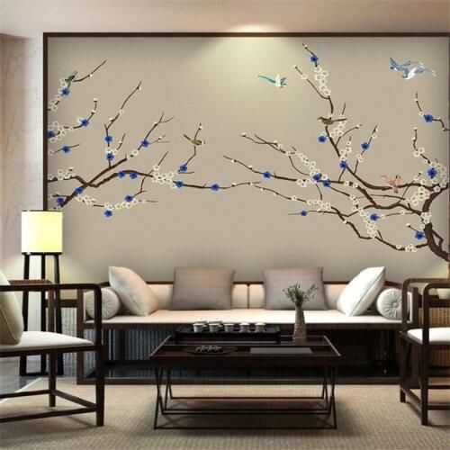 Custom wallpaper 3d mural new Chinese hand-painted pen plum flower bird TV bedroom wall papers home decor papier peint wallpaper
