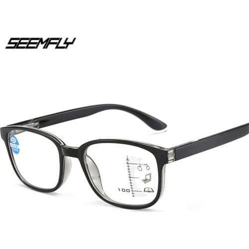 Seemfly Vintage Progressive Multifocus Reading Glasses Men Women Classic Anti Blue Light Presbyopia Eyewear Diopter +1.0 To +3.5