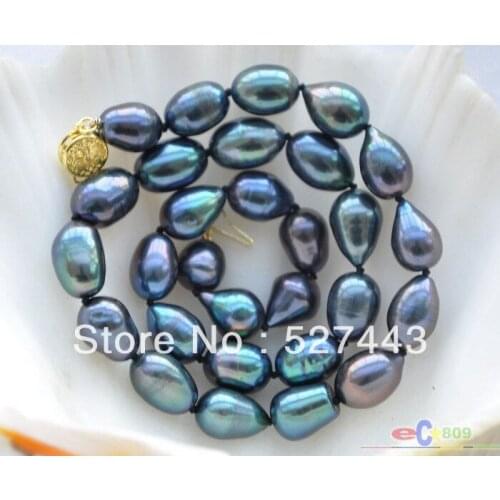 Wholesale >>17" 14mm peacock black rice freshwater cultured pearl necklace