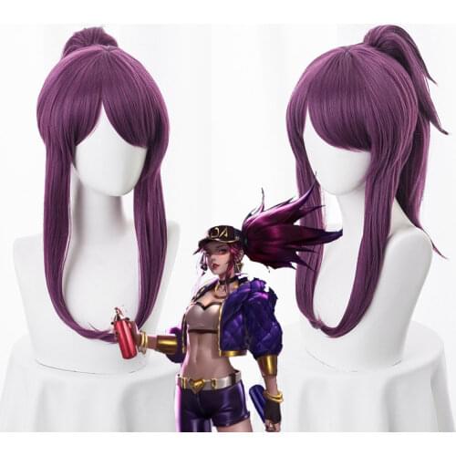 LOL Game Cosplay Wig KDA POP/STAR Akali Cosplay Wigs Women Long Straight Purple Red Wig LOL KDA Akali KPOP SKIN Hair