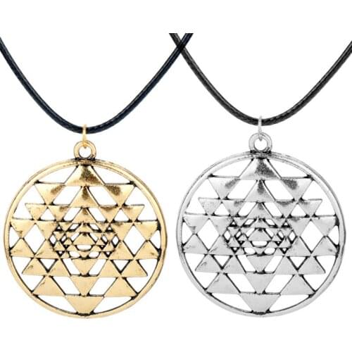 Alloy Rotating Flower of Life Triangle Pendants Necklaces Leather Rope Men Women Jewellery Choker Inspired Necklace