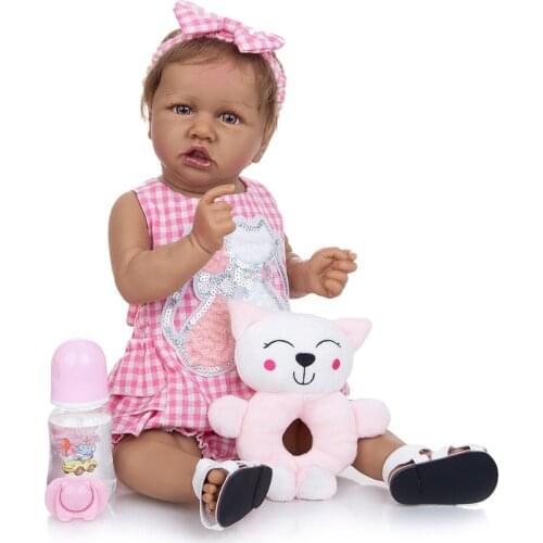 Full Silicone Vinyl black Doll Toys Realistic girl bebe Reborn Dolls 23 Inch child Gifts Educational Reborn Boneca Playmate