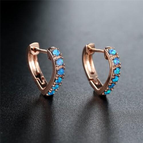 Rose Gold Silver Color Wedding Earrings Single Row Round Small Stone Hoop Earrings White Blue Opal Love Heart Earrings For Women
