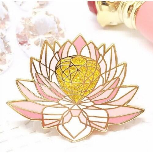 Pink Crystle Gem Gorgeous Lotus Enamel Brooch Pin Backpack Hat Bag Collar Lapel Pins Badges Women Mens Fashion Jewelry Gifts