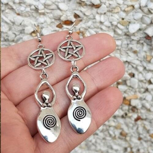 Goddess Pentagram Earrings,Moonstone Pentagram Earrings, Pentagram Earrings, Witch Earrings, Gothic Earrings