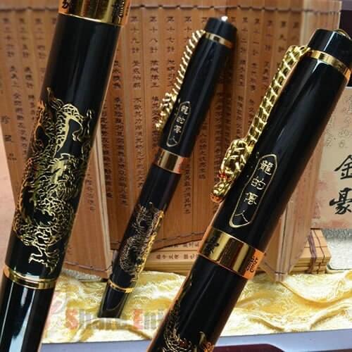 ROLLER BALL PEN JINHAO LEGEND OF DRAGON ORIGINAL WOODEN BOX BAMBOO SLIP BLACK
