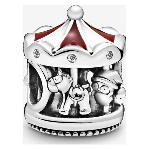 Wholesale 925 Sterling Silver Christmas Carousel Charm Metal Beads Fits Original Pandora Bracelets Women Fashion Jewelry Gift