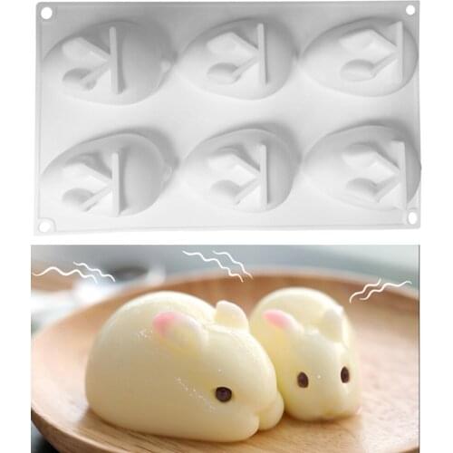 6 Cavity Rabbit Silicone Cake Molds Large Pudding Soap Mousse Mold Ice Cream Tools Dessert Baking Pastry Decorating Accessories