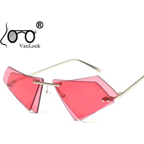 Crystal Sunglasses Women Men Rimless Sun Glasses for Sexy Lady Double Lens Shades Irregular Oculos Fashion Blue Hot Pink