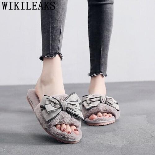 Winter flat slippers for women indoor cute fur slippers women 2020 ladies plush bedroom slippers home Korean style women shoes