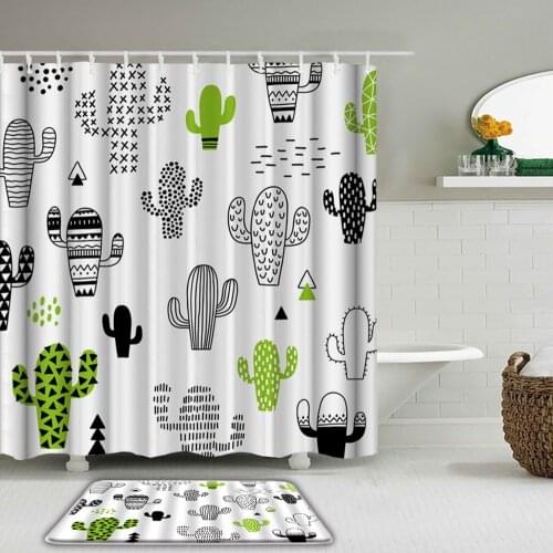 Tropical cactus plant cute cartoon small fresh shower curtain bathroom decoration home decoration