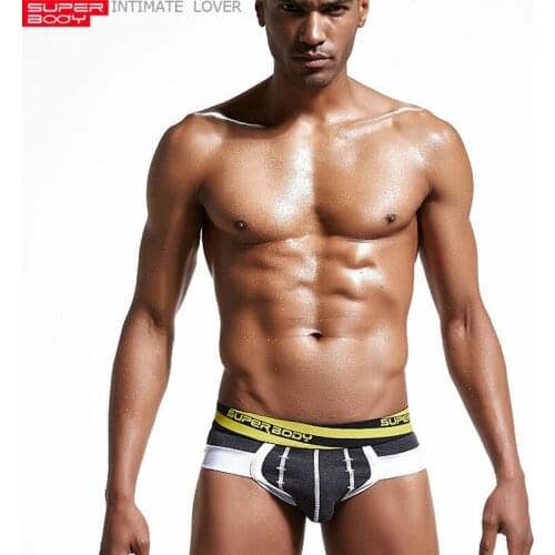 Superbody Black Men Male Panties Low-Waist Sexy 100% Cotton Briefs Breathable Summer Big Bags Triangle Panties leniency Briefs