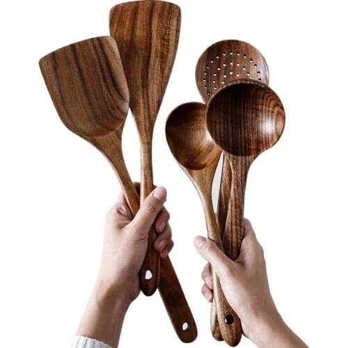 Japanese Style Household Kitchen Wooden Colander Soup Spoon Ladle Spoon Long Handlewooden Non-stick Spatula Cooking Tool Kit