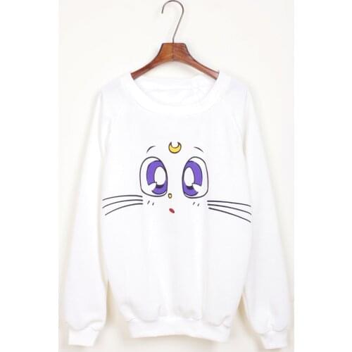 Japanese Anime Kawaii Cartoon Cute Lolita Sailor Moon LUNA Cat Sweatshirt Hoodies Hoody Tops for Women Female One Size