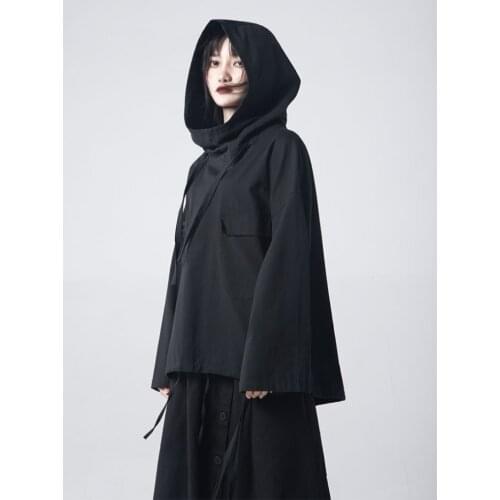 Fall Womens New Hoodie Womens Fashion Loose Long Sleeve Standing Collars Short Coat Pure Color Hooded Hoodie