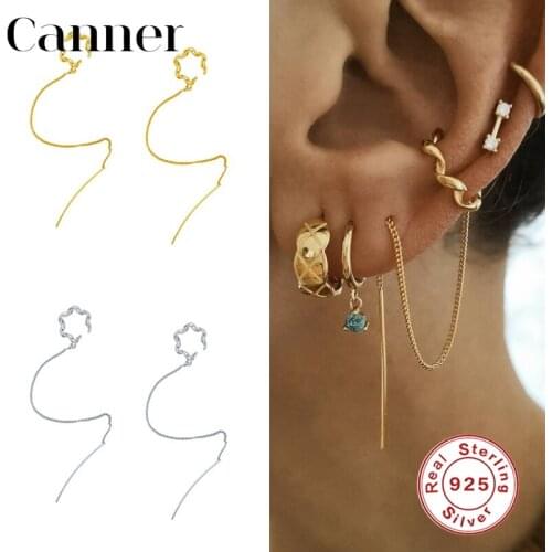 Canner Real Sterling Silver 925 Long Chain Drop Earrings for Women Tassel Dangle Earings Luxury Pendientes Accessries earcuff W5