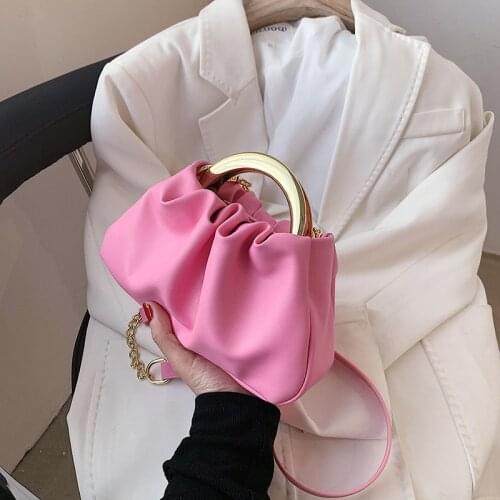 PU Leather Handbags for Women 2021 Luxury Designer Shopper Wallet Fashion Korean Style Candy Colors Cloud Pleated Crossbody Bags