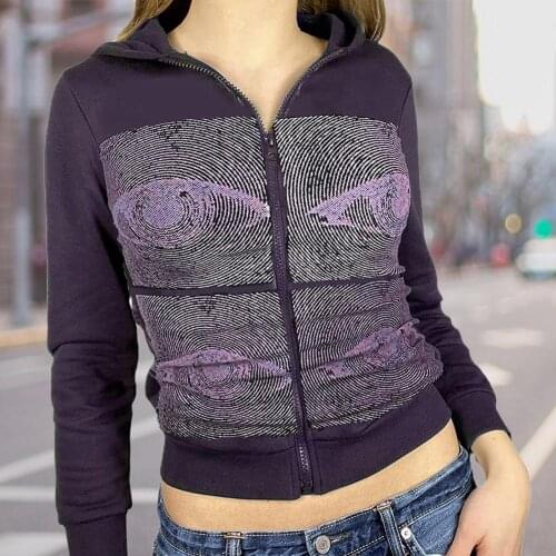 E-girl Gothic Sweatshirt Women Harajuku Long Sleeve Zipper Hoodies Female Spring Autumn Y2K Aesthetic Hip Hop Streetwear Tops