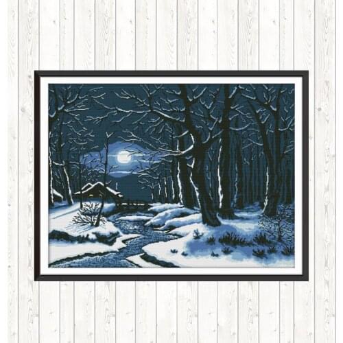 Winter Night Cross Stitch Kit DMC Counted Full Embroidery Kit 11CT 14CT Cotton Thread Painting Needlework DIY Needlework