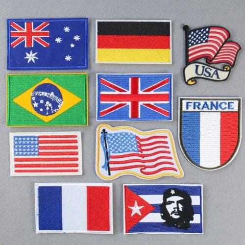 5PCS US Australia France Flag Badges Patches DIY Stripes Iron on Embroidery Applique Thermo Clothing Sticker Apparel Accessories