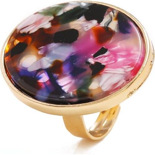 Gold Color Exaggerated Colorful Resin Adjustable Rings for Women BigRings Female Anel Accessories