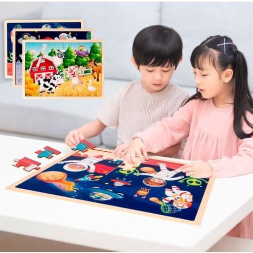 24pcs 100pcs 48pcs Animal Traffic Wooden Jigsaw Puzzles Children Early Educational Puzzle