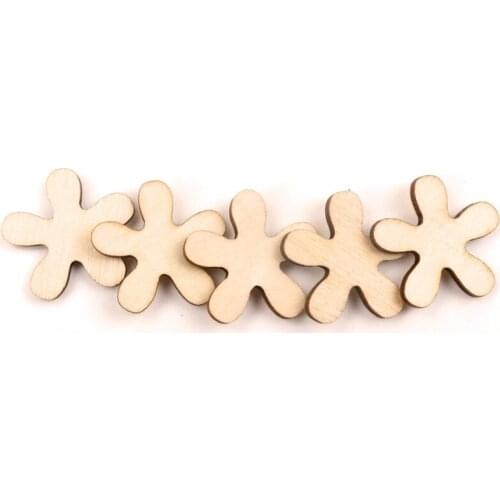 Wooden Flower Pattern Handmade Slices Crafts Accessory Home Decoration Scrapbooks Painting DIY Mix Wood Ornaments 15-30mm 50pcs