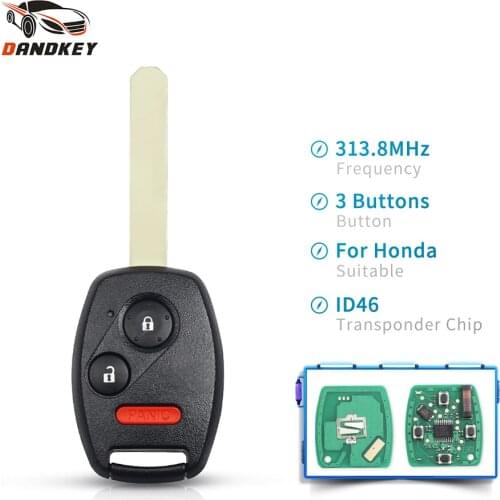Dandkey 313.8Mhz Car Remote Key Fob For Honda Accord CR-V 2007 2008 2009 2010 2011 2012 2013 ID46 Chip For Honda MLBHLIK-1T keys