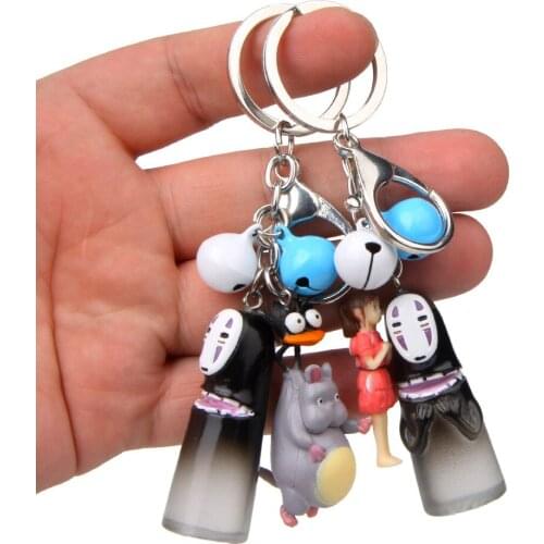 Miyazaki Hayao Film Spirited Leather Keychain Faceless Man PVC Doll Keyrings Pendant for Women Bag Charms Car Key Accessories