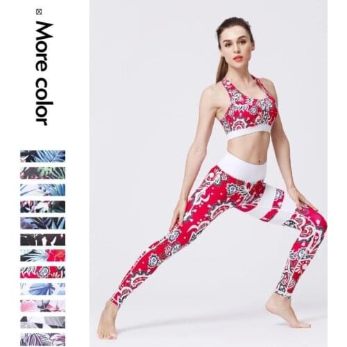 Flower Yoga Set Sports Wear Women Gym Fitness Clothing Booty Yoga Leggings Sport Bra Sport Suit Plus Size Sportwear