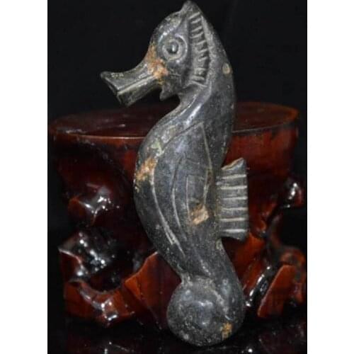 Hongshan culture archaize black iron meteorite sculpture hippocampus statue