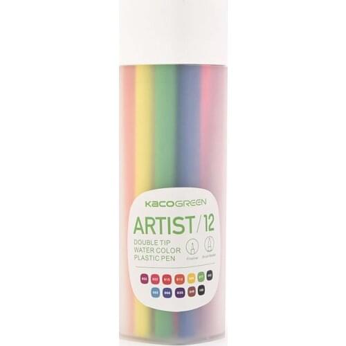 KACO ARTIST 12 Colors Double Tip Watercolor Pens Non-toxic Safe Student Children Painting Graffiti Art Markers Drawing Set