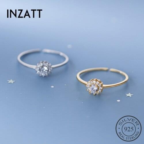 INZATT Real 925 Sterling Silver Zircon Flower Adjustable Ring For Fashion Women Party Cute Fine Jewelry Plant Accessories