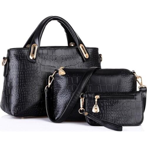 3Pcs/Set Leather Handbags Women Stone Pattern Shoulder Bag Female Tote Messenger Bags + Purse + Clutch Bag Sac A Main