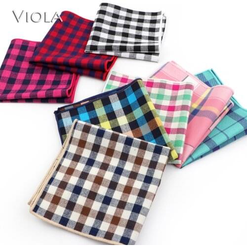 Colorful Plaid Handkerchief 100% Cotton Hankie 23cm Women&Men Casual Party Pocket Square Gift Tuxedo Bow Tie Accessory