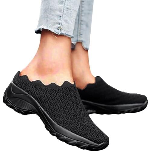 Summer Casual Shoes Womens Round Toe Wedge Sport Fashion Casual Mesh Sneakers Slip On Shoes Breathable Walking Running Shoes