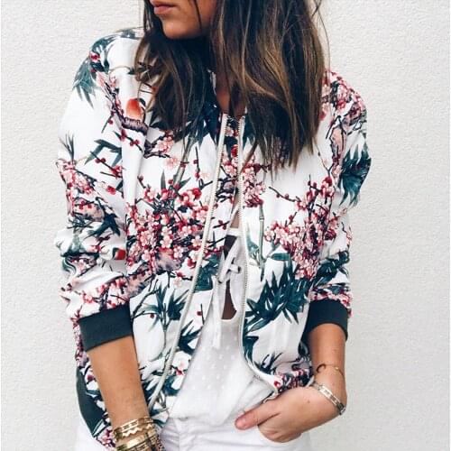 Gentillove 2019 Spring Basic Jackets Women Vintage Floral Print Long Sleeve Zipper Bomber Jacket Casual Windbreaker Clothes