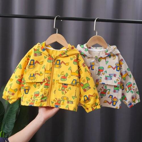 Baby boy clothes spring and autumn fashion cartoon print zipper hooded jacket coat childrens casual sports outerwear boy jacket