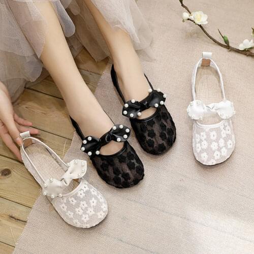 Summer Flower Mesh Breathable Bowknot Single Shoes 2021 New Women Sweet Flat Sandals Female Soft Bottom Flax Casual Shoes 35-41