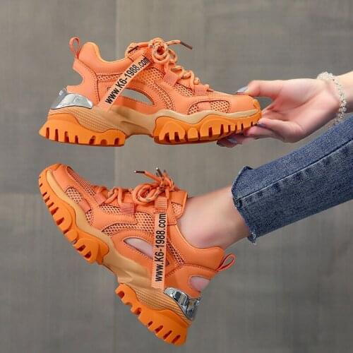 DEPKSLY Hollow Summer Sneakers Women Fashion Casual Shoes Genuine Leather Platform Chunky Sneakers Ladies