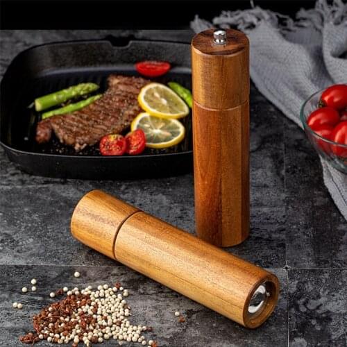 8inch Acacia Wood Salt Pepper Grinder Handmade Refillable Mills Kitchen Grinder Wood Kitchen Tools With Adjustable Coarseness