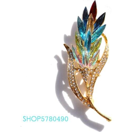 Fashion Jewelry Rhinestone Wheat Spike Elegent Brooch Multi Coloured Crystal PinWomen Breast Pin Ladies Wedding Dress Ornaments