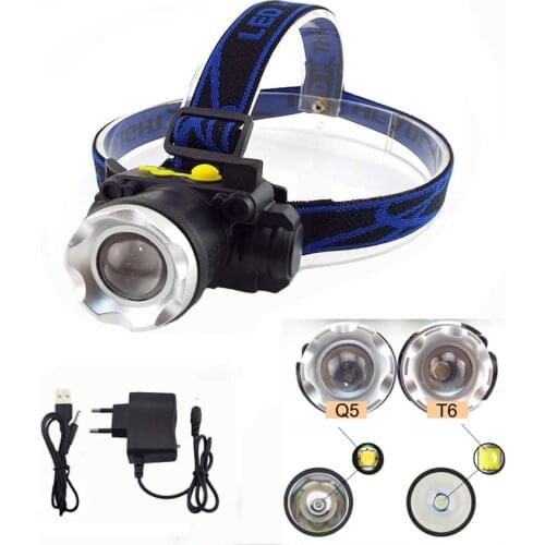Powerful XPE Q5 T6 LED Headlight Headlamp Rechargeable Frontal Head High Flashlight Torch Light Fishing Built-in Battery 2 Mode