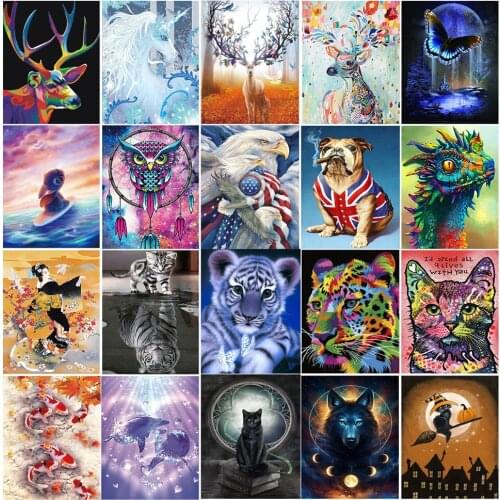 Color animal rhinestone painting mosaic kit art picture deer tiger cross stitch decoration set embroidery 5D DIY diamond paintin