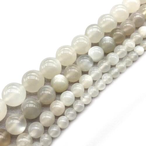 Natural Blue Shinning White Moonstone Round Loose Beads 15" Strand 4 6 8 10MM Pick Size For Jewelry Making